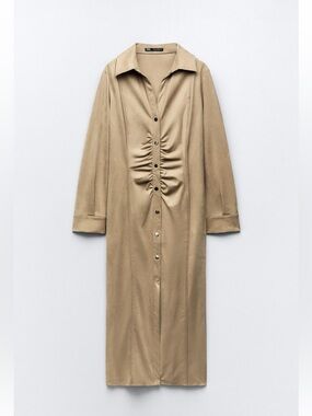 Zara Tan Suede-Look Button Front Dress